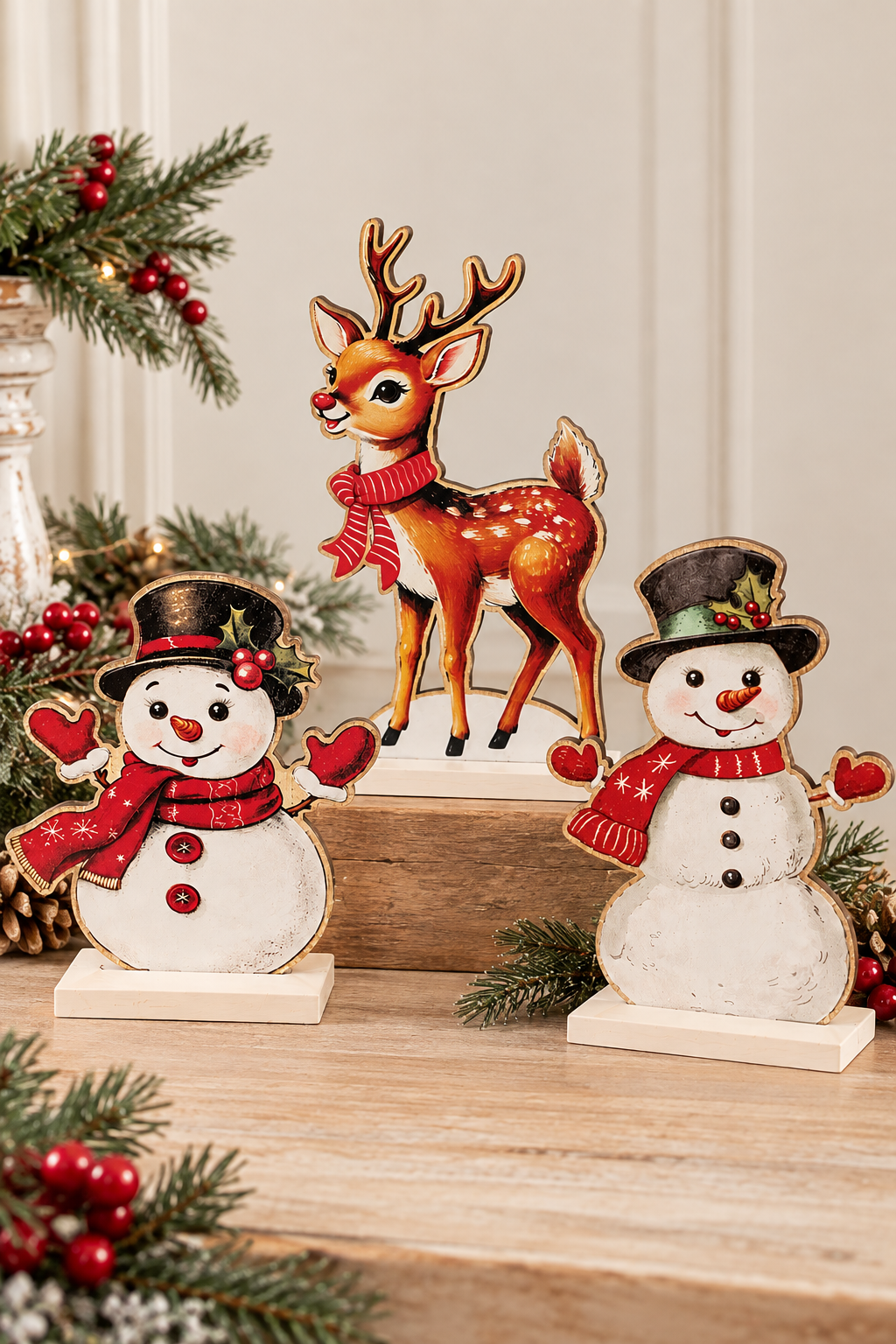 PRE ORDER - Nostalgic Winter Wooden Friends On Base Assorted - 2026 OCTOBER ARRIVAL