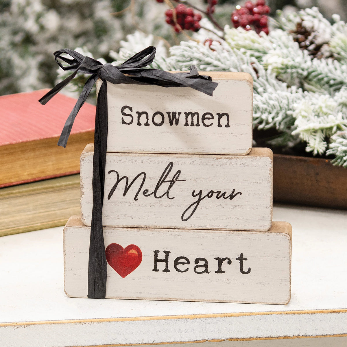 PRE ORDER - Snowmen Melt Your Heart Wooden Blocks Set of 3 - 2026 OCTOBER ARRIVAL