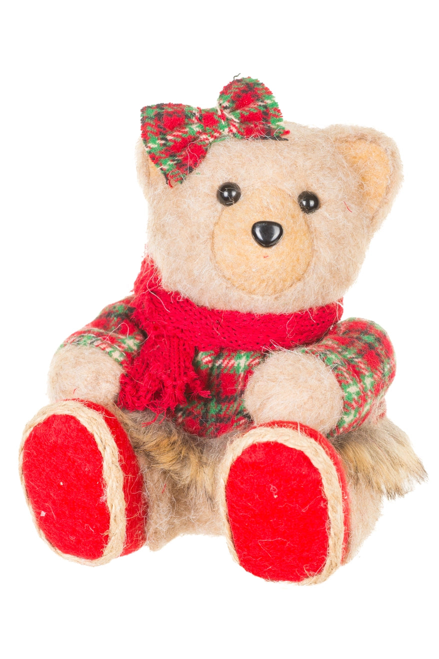 Sitting Light Brown Plaid Christmas Bear Girl - 2026 SEPTEMBER ARRIVAL