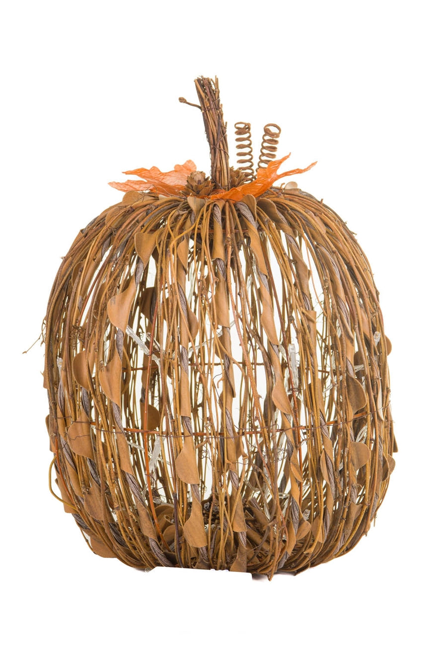 Rattan Brown LED Tall Pumpkin with wire frame