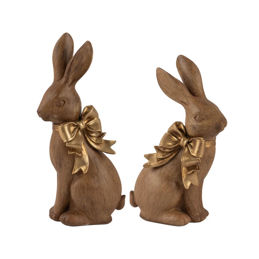 PRE ORDER - Natural Brown Sitting Bunny with Gold Bow Assorted 19cm - 2027 LATE JANUARY ARRIVAL