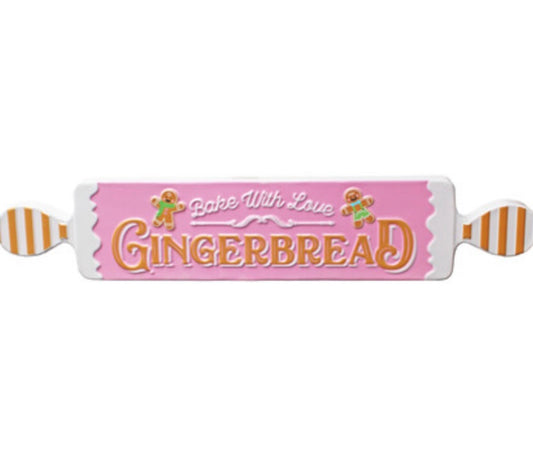 Metal Pink Gingerbread Rolling Pin Sign - AUGUST ARRIVAL