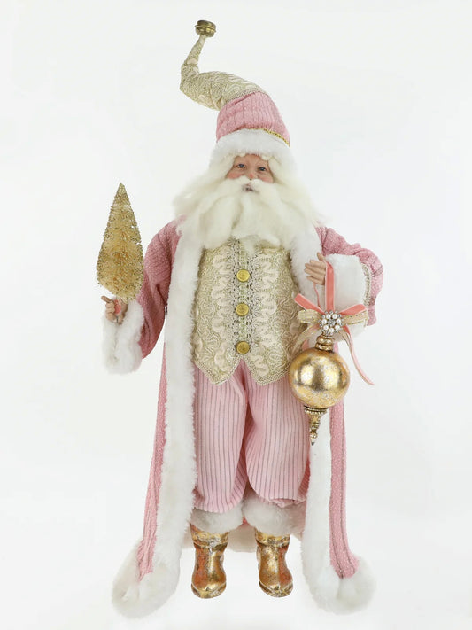Luxe Pink Standing Santa with Gold Tree & Hanging Ornament 53CM - SEPTEMBER ARRIVAL