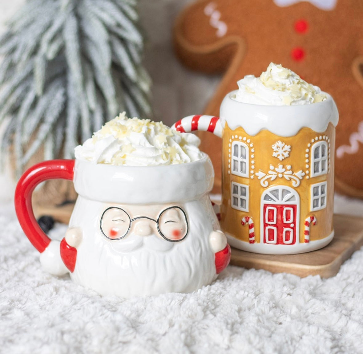 Ceramic Candy Cane Gingerbread House Mug