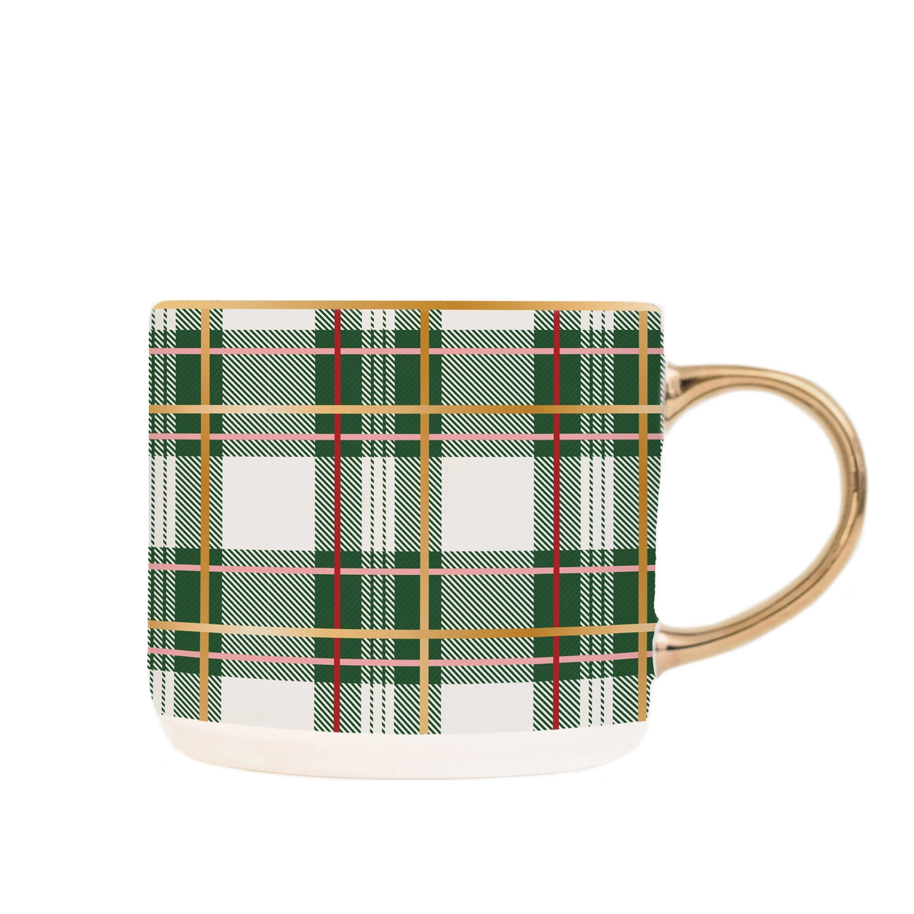 Classic Green Plaid Coffee Mug with Gold Handle
