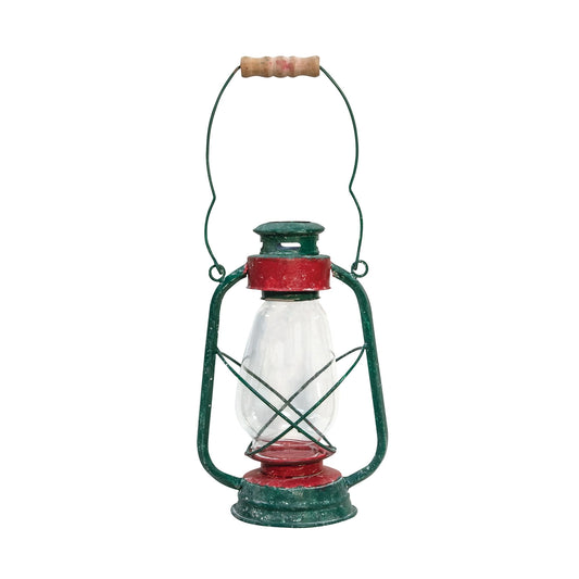 Rustic Red and Green Metal Lantern