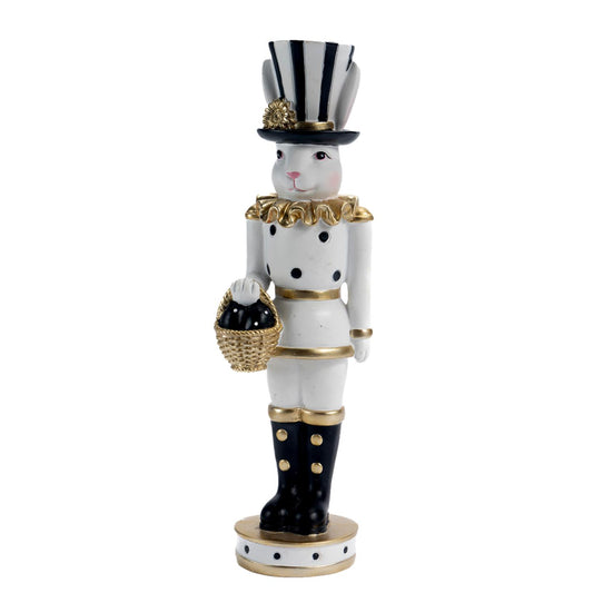 Luxe Black & White Standing Rabbit with Basket