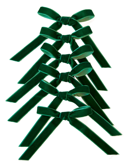 Green Velvet Christmas Bows Set of 6 - SEPTEMBER ARRIVAL
