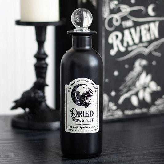 Dried Crow's Feet Decorative Gothic Glass Potion Bottle - MID MAY ARRIVAL