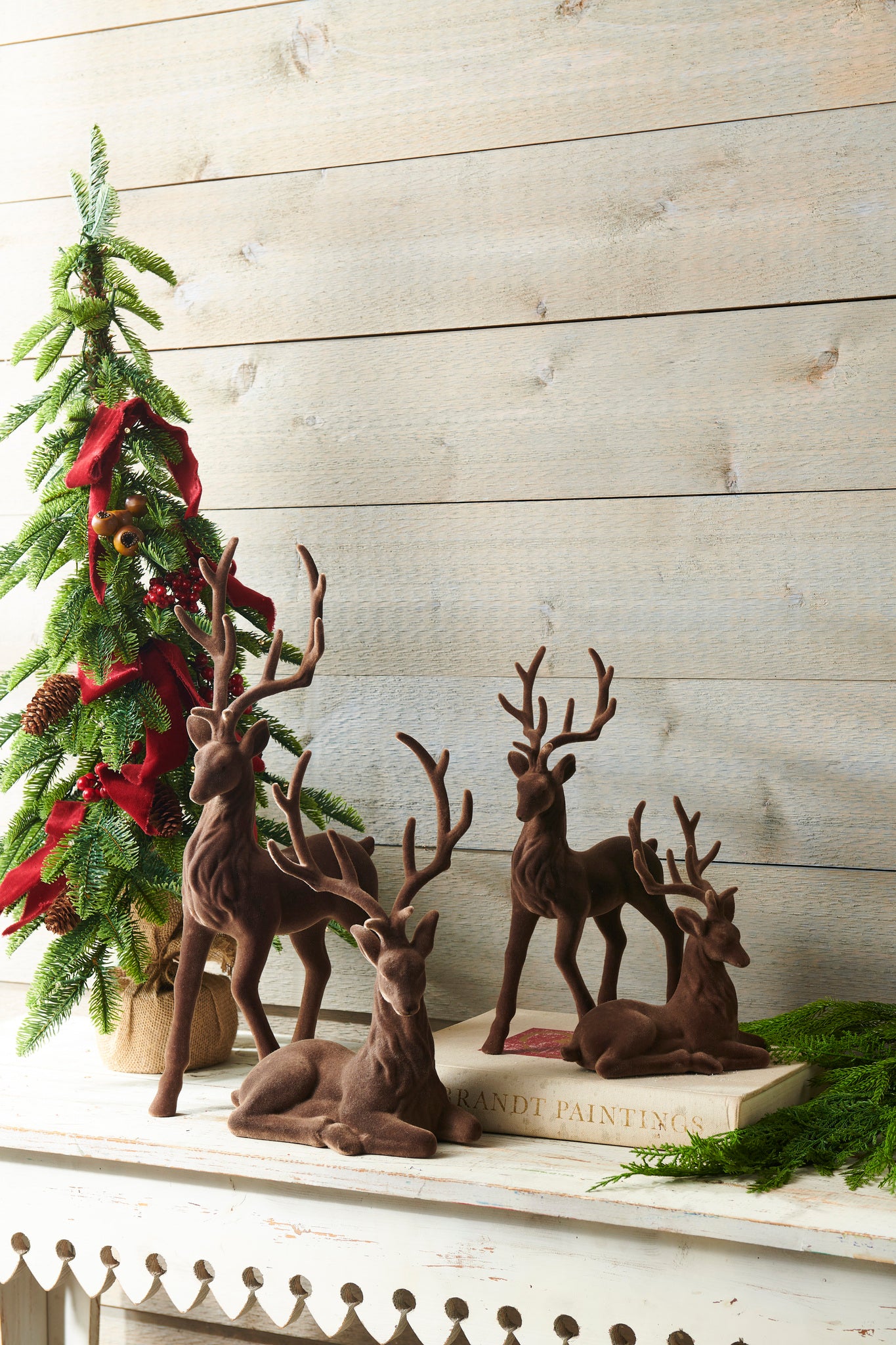 Holly & Pine Brown Flocked Deer Set of 2 - OCTOBER ARRIVAL