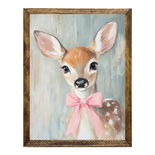 PRE ORDER - Sweet Reindeer With Pink Bow Wooden Framed Print
