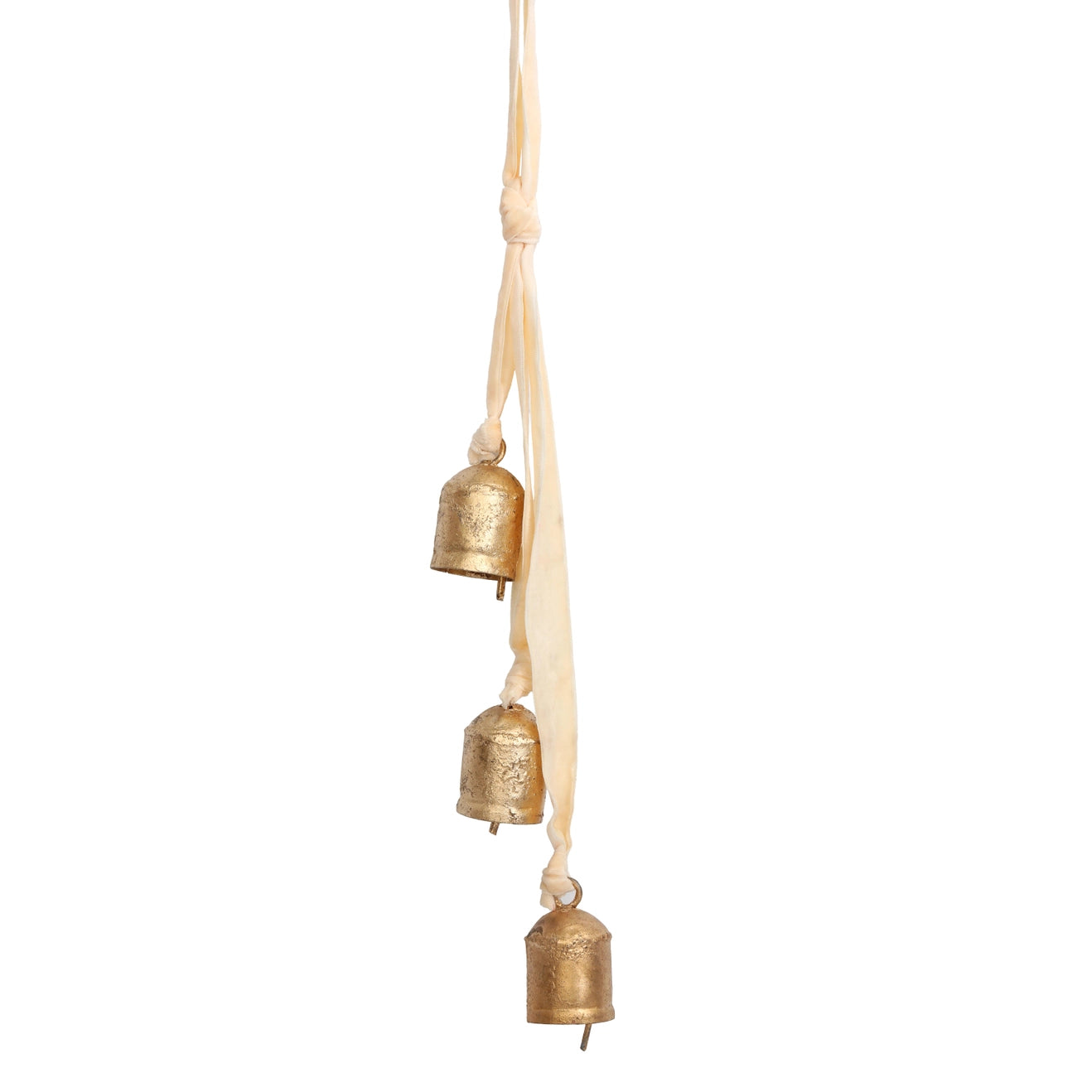 3 Cluster Rustic Gold Bells With Cream Ribbon Hanging 40cm