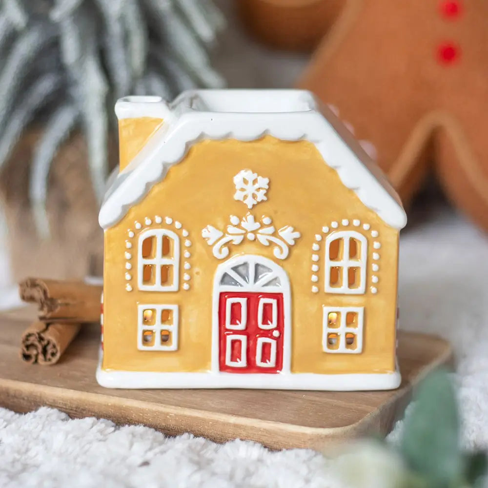 Ceramic Candy Cane Gingerbread House Oil Burner