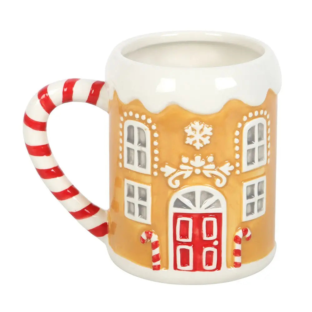 Ceramic Candy Cane Gingerbread House Mug