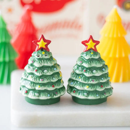 Nostalgic Ceramic Christmas Tree Salt & Pepper Shakers Set of 2