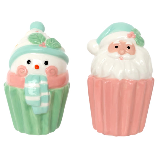 Pink Santa & Snowman Ceramic Salt & Pepper Shakers - LATE SEPTEMBER ARRIVAL