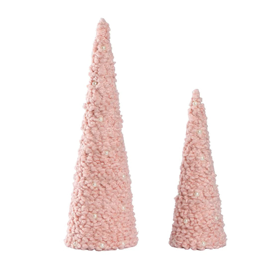Blush Pink Chunky Yarn Tree with Pearls Set of 2 - 46cm & 30cm