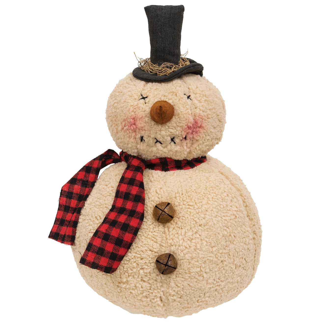 Overstuffed Plush Primitive Snowman with Black & Red Scarf 43cm