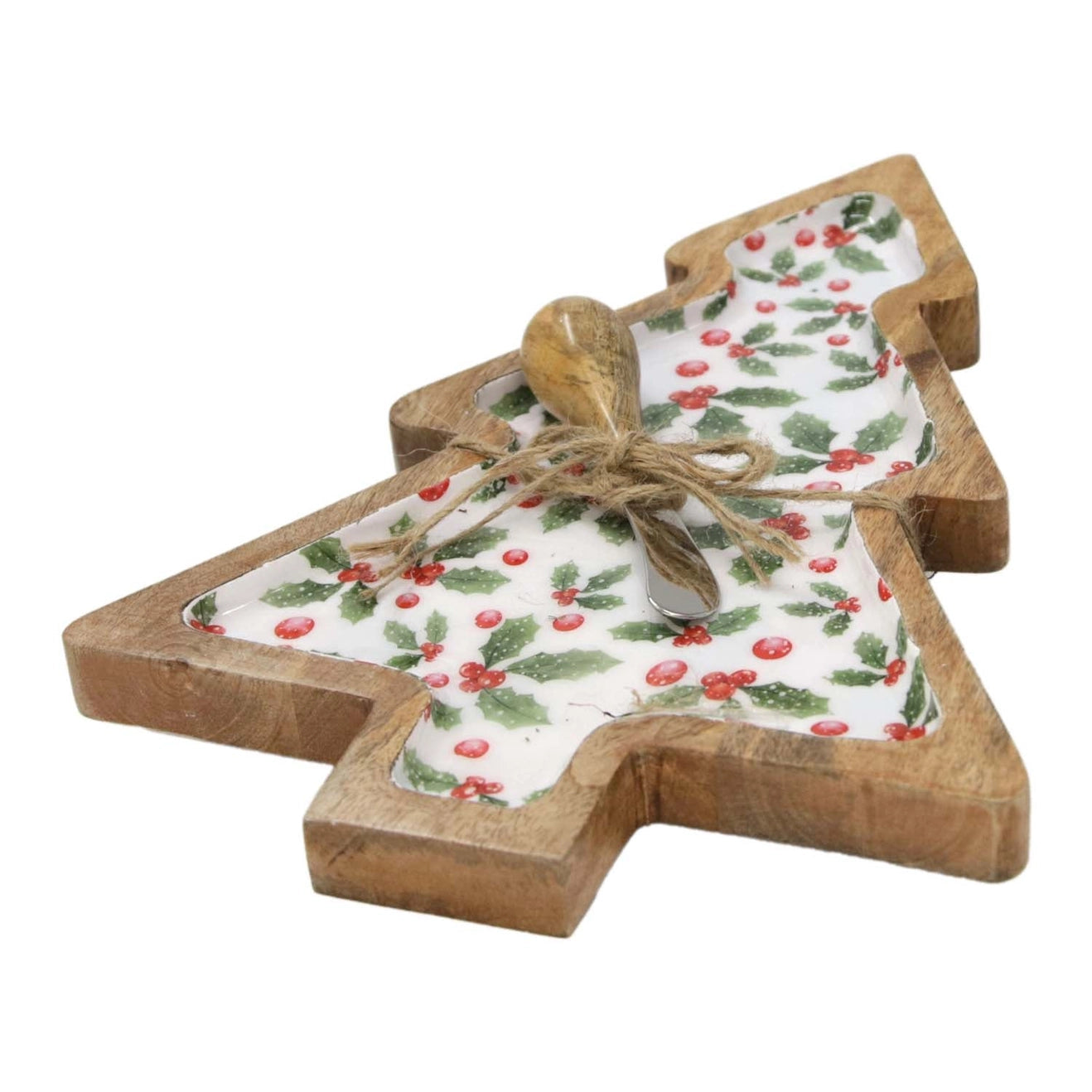 Wooden Holly Tree Dip Tray with Knife 35cm