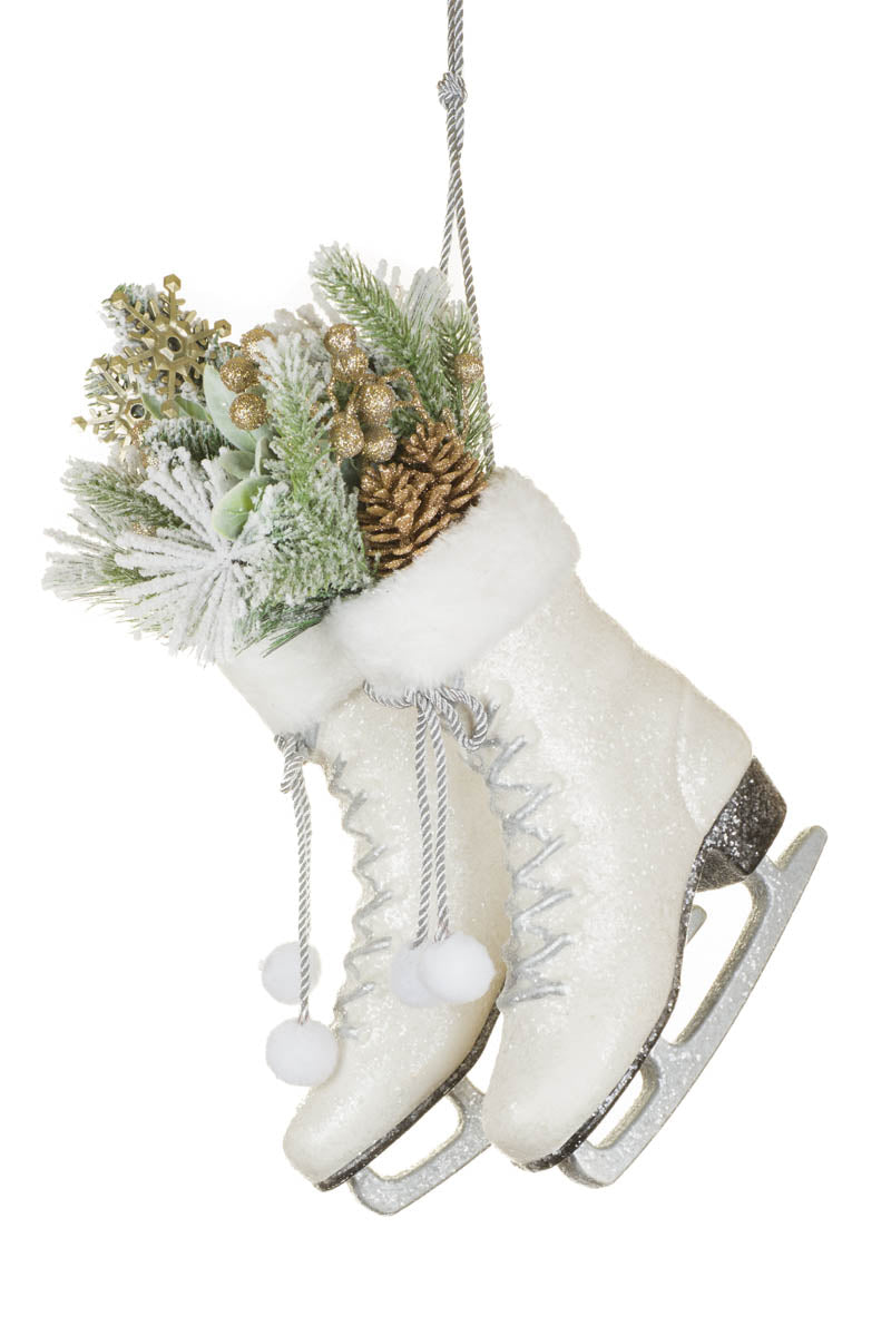 White Ice Skates Ornament with Snowy Branches Hanging 41cm - AUGUST ARRIVAL