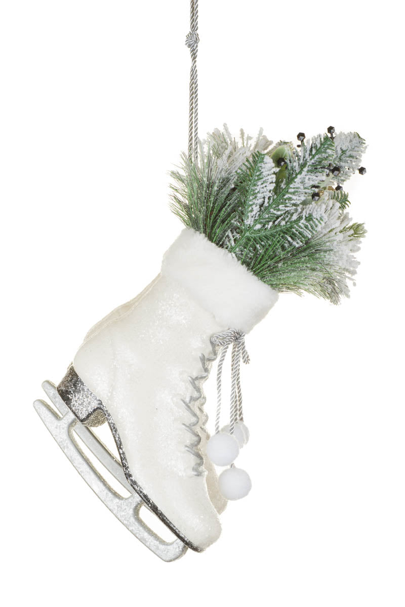 White Ice Skates Ornament with Snowy Branches Hanging 41cm - AUGUST ARRIVAL