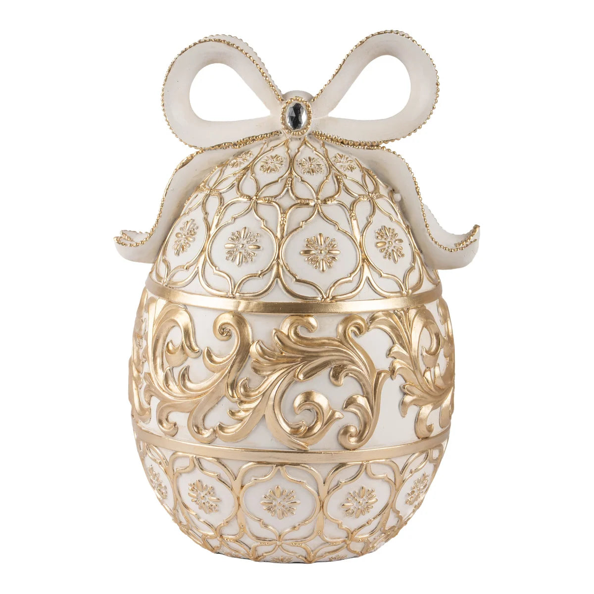 PRE ORDER- Luxe Ivory and Gold Filigree Ribbon Egg 25cm - 2027 LATE JANUARY ARRIVAL